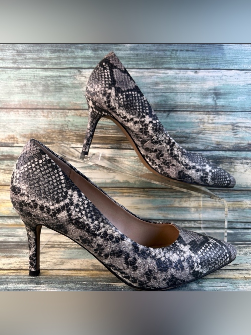 Franco Sarto Bellini Pumps Womens Size 6 Gray Snake Print Pointed Toe Dress Work